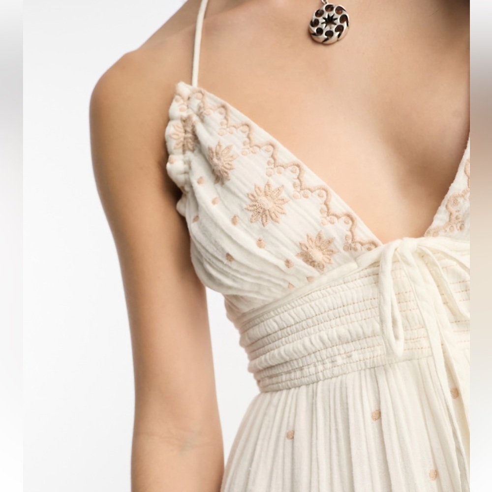 Free People Real Love Embroidered Bohemian Maxi Dress Size M Summer Resort Boho - Picture 6 of 16